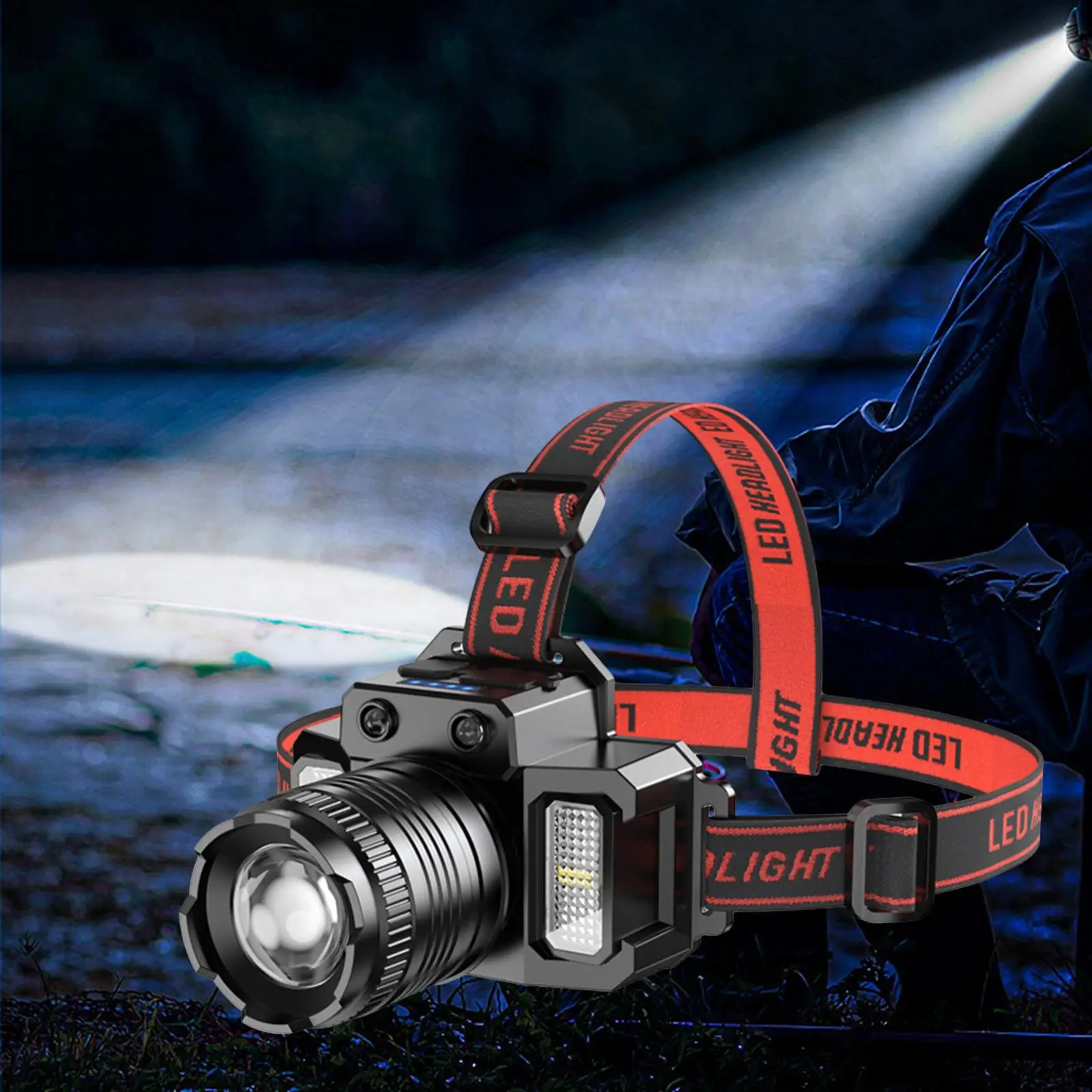 LED Rechargeable Headlamp Rotate Power Display Head Mounted Work Light Headlight for Running Outdoor Jogging Biking Camping