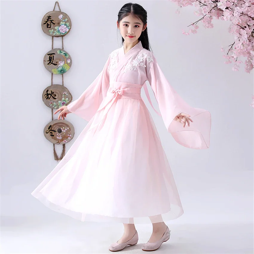 Chinese Traditional Clothing Dance Hanfu Red Blue Pink Flower Fairy Photography Party Costume for Girls Oriental Ancient Dress