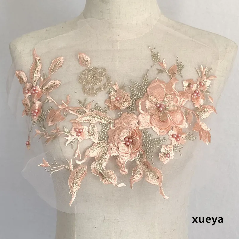 3D Flower Embroidery Lace Applique Sequins hot Drill Nail Beads Hand-Made DIY Applique Garment Decorative lace Accessories