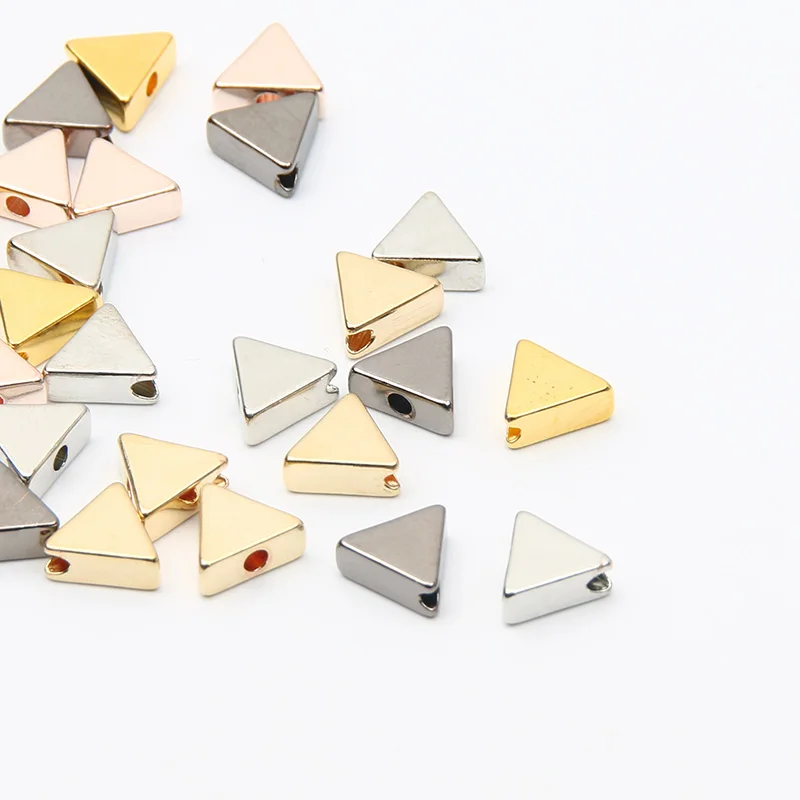 Gold Color/Silver Color Plated Metal Triangle Beads With Hole Copper Spacer Beads for Jewelry Making DIY Bracelet Accessories