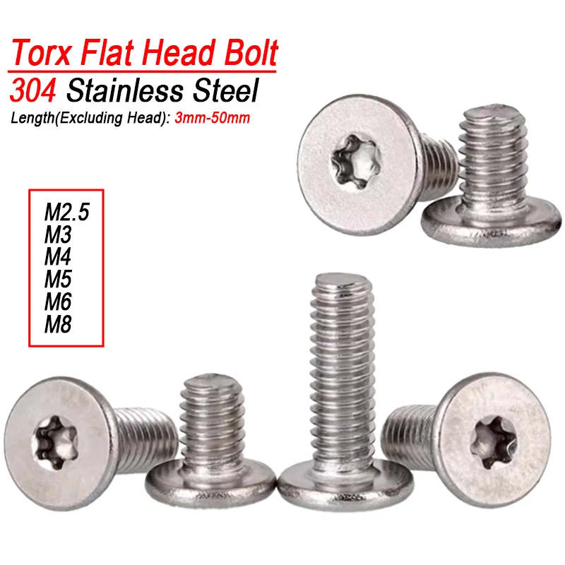 10/20/50/100pcs 304 Stainless Steel CM Six-lobe Ultra Torx Super Low Thin Digital Flat Screw Wafer Head Bolt M2.5 M3 M4 M5 M6 M8