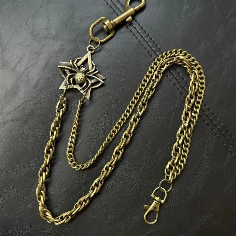 31BB Doppelschichter Bronzehosenkette Robus Bronze Doppelkettenschmuck mit Spinnenmotiven für Freizeit- und Party -Kleidung