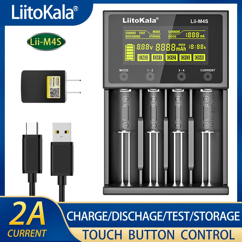 Wielofunkcyjna ładowarka LiitoKala Lii-M4S/M4 18650 LCD do 3.7V 1.2V 26650 21700 14500 18350 17500 AA AAA A C i inne