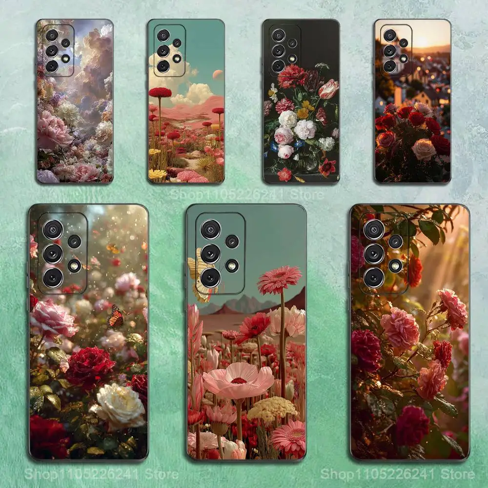 

Flower Color Painting Art Phone For Samsung S25,S10,S20,S10,S21,S9,S24,S23,Ultra,FE,Plus,Lite,Soft Silicone Black Cover