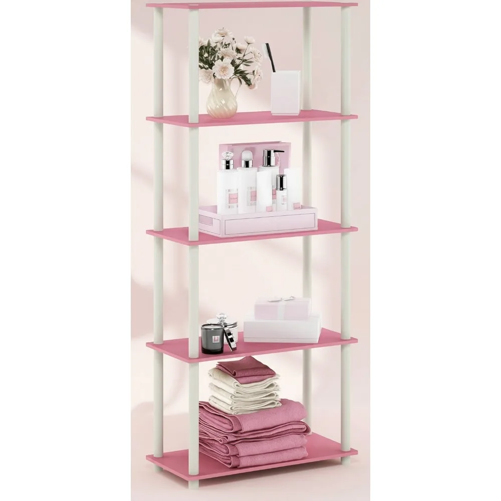 

5-Tier Corner Storage Shelf, Toolless Assembly, Pink Open Shelves for Home Office Living Room Organization