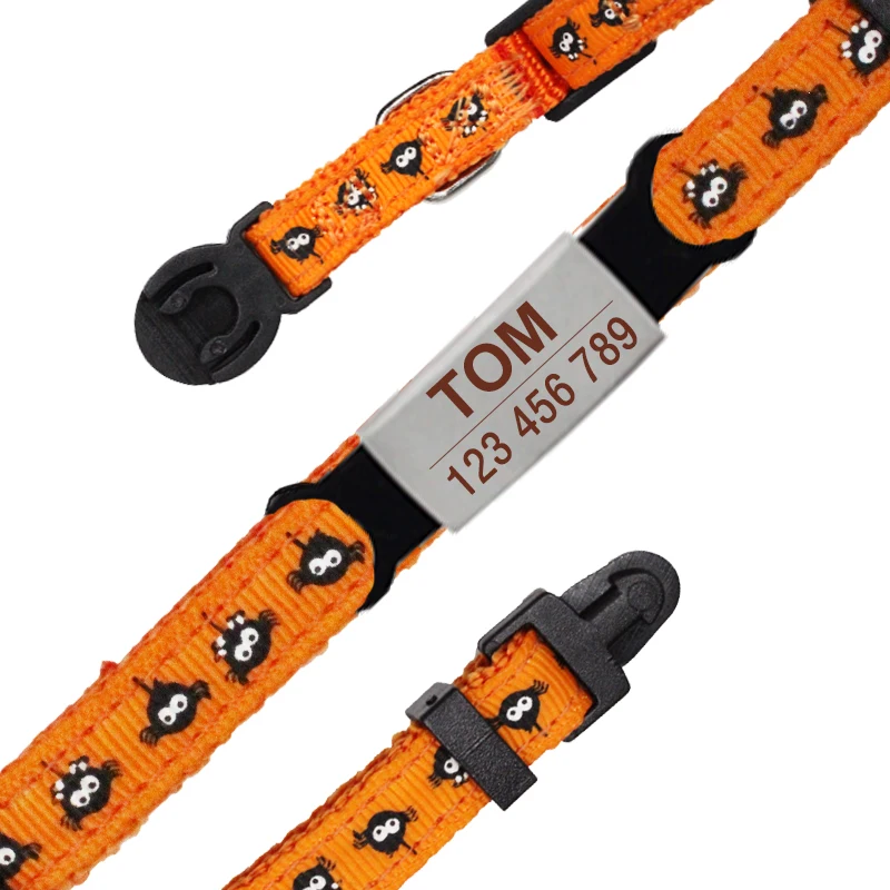 Personalized ID Halloween Cat Collar Customize Dog Collar Safety Breakaway Small Nylon Adjustable Puppy Necklace