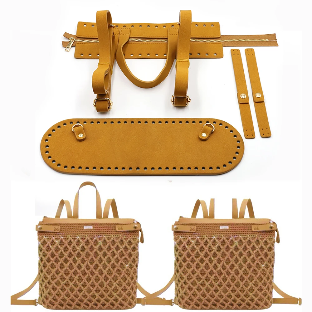 DIY Handmade Bag Set Leather Bags Bottom Lock Zipper Shoulder Strap for Women Knitting Handbag Backpack Accessories