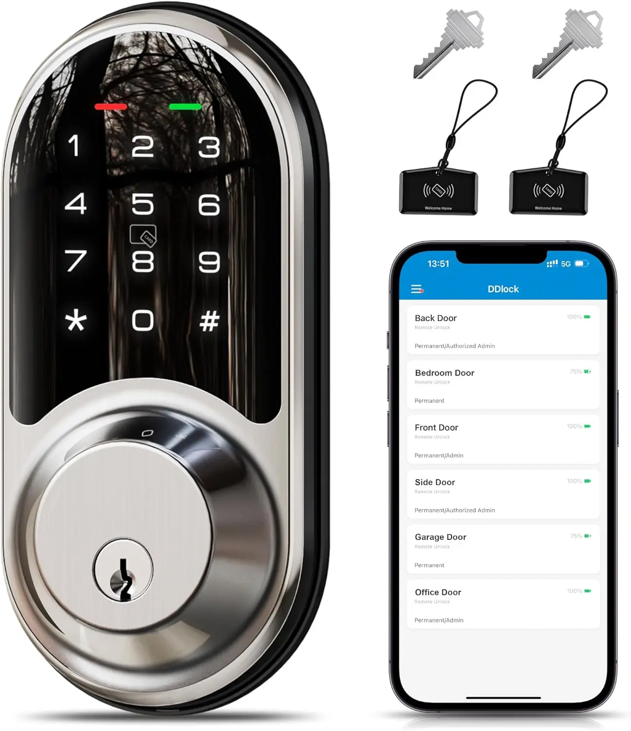 Smart Lock, Keyless Entry Door Lock, Smart Locks for Front Door with App Control, Smart Deadbolt, Auto Lock, Satin Nickel