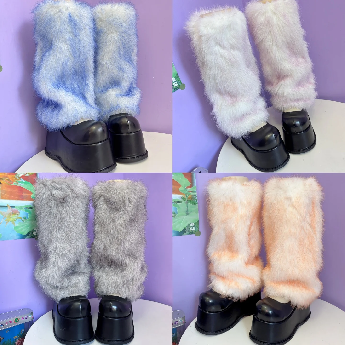 Shibuya Spice Y2K Subculture Faux Fox Fur Leg Covers Punk Retro Gothic Millenium Style Fur Warm Plush Gradient Leg Covers