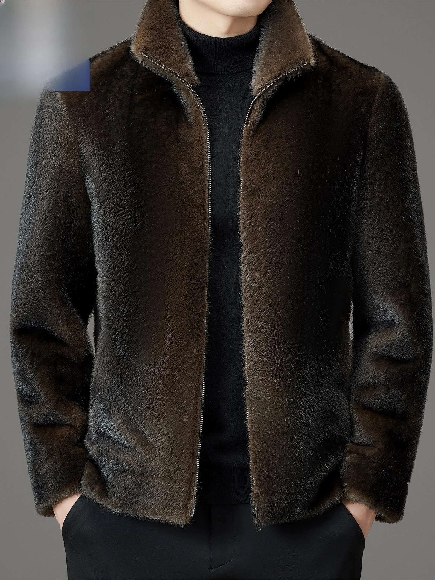 

Warmth Woodpeer Men's ort Jaet Stand Collar Double-Sided Wear Fur Lined Inteated Leather And Fur Faionable Winter Coat