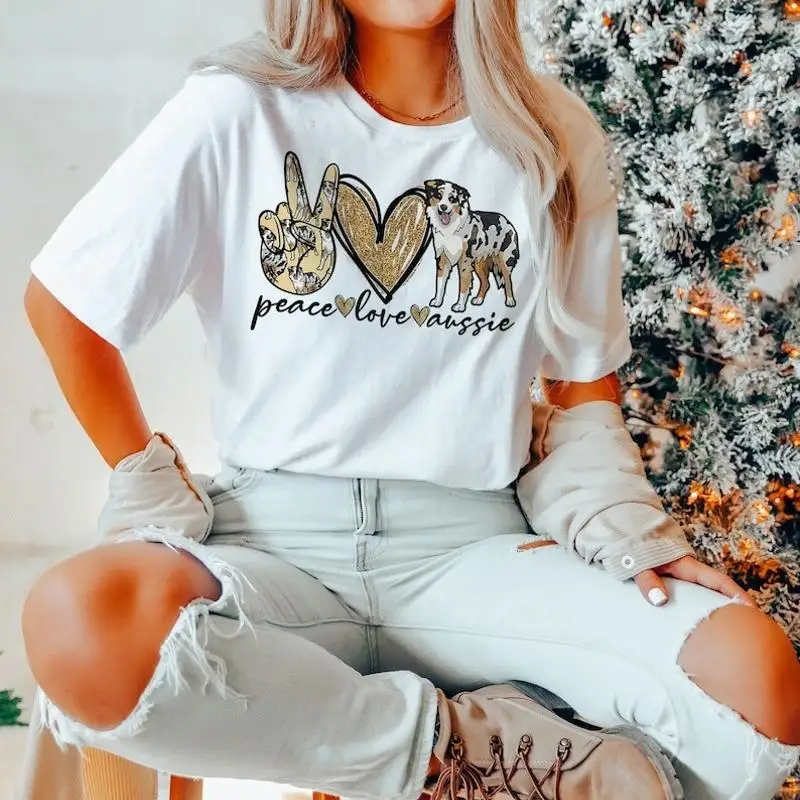 قميص Peace Love Aussie - تي شيرت مالك الراعي الأسترالي - ملابس أمي الكلب... #1