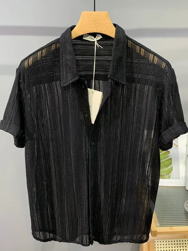 

Color Hollow out ort Sve irt Slim Fit Summer Casual Men's irt Chinese Production Regular Thin