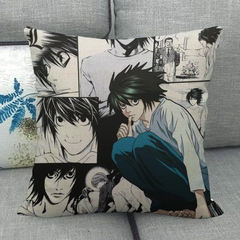 Custom L Lawliet Pillowcase Wedding Decorative Cotton Linen Pillow Case For Home Pillow Cover 45X45(One Sides)