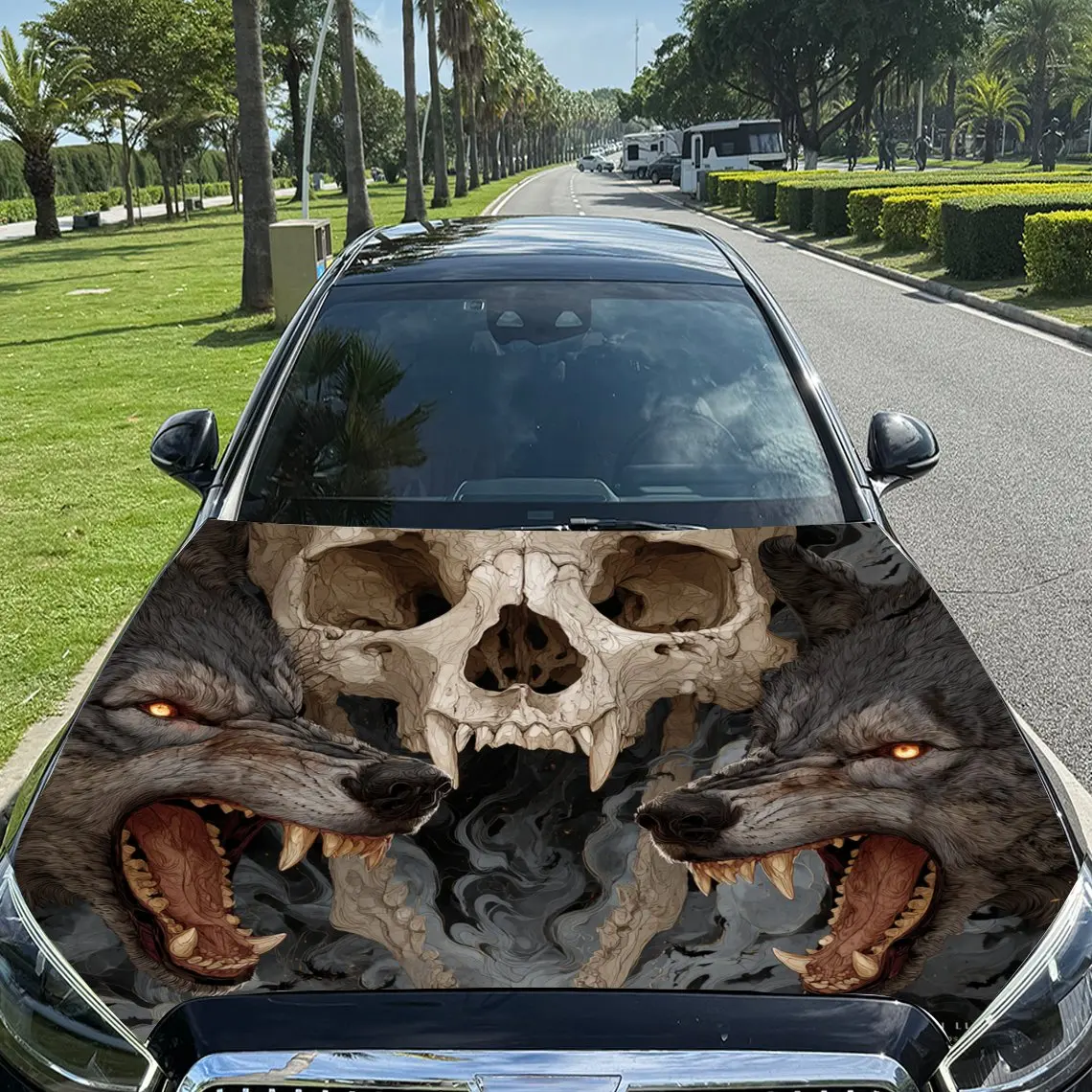

Наклейки на капот автомобиля с принтом Wild Skull & Twin Wolves, водонепроницаемые самоклеящиеся, устойчивые к царапинам, легко приклеиваемые, прочные автомобильные ПВХ ст.