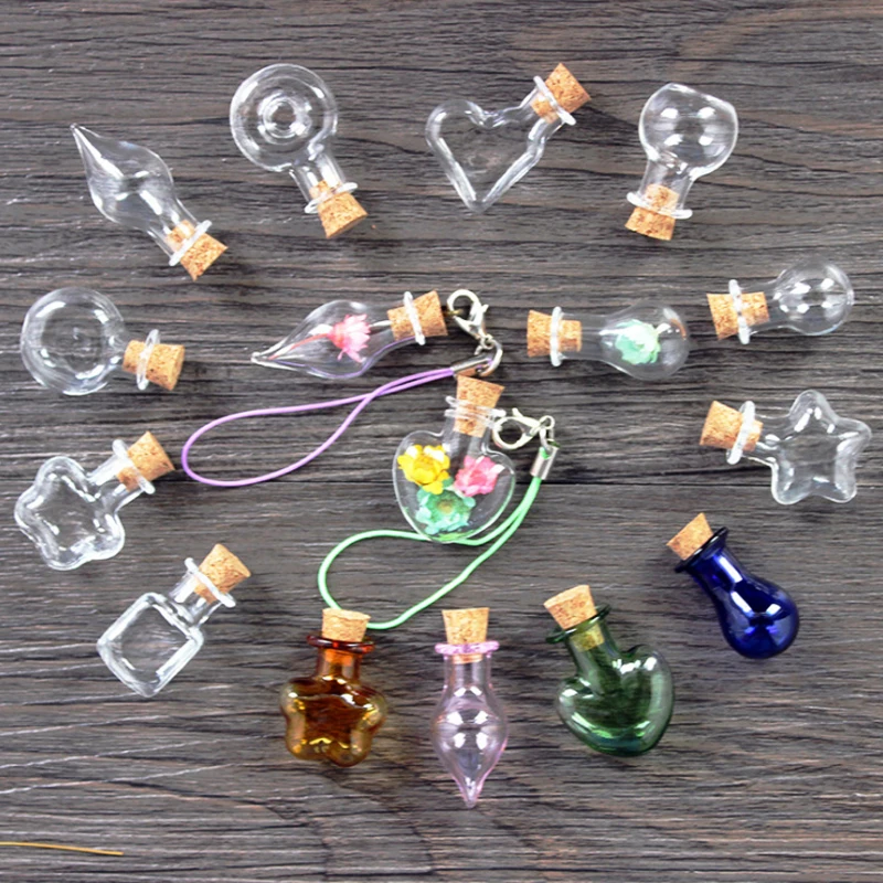 Tapones de corcho para piezas, botellas de vidrio transparentes con forma de estrella y corazón, frascos vacíos para manualidades, decoración, accesorios, 5 uds.