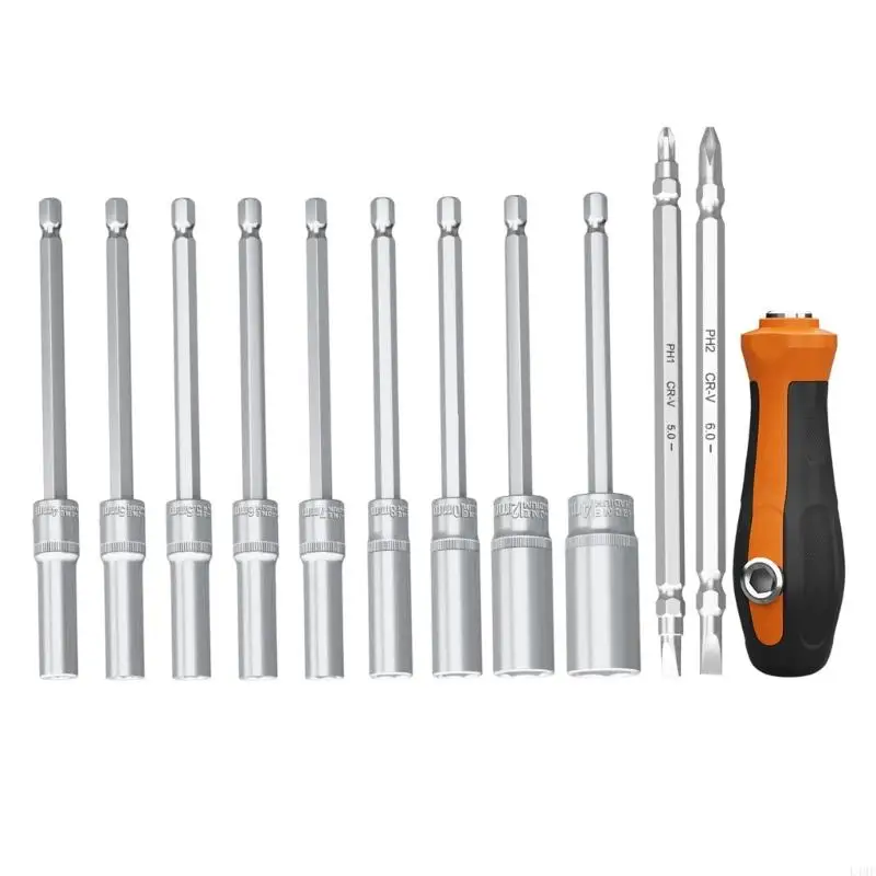 Long Socket Wrench 1/4Inch Handle for Car and Motorcycle Maintenance L4MF