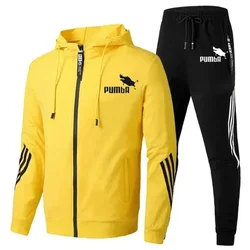 Chaqueta y pantalones con cremallera para hombre, ropa deportiva informal, sudadera, traje deportivo, ropa de marca, invierno, 2 piezas