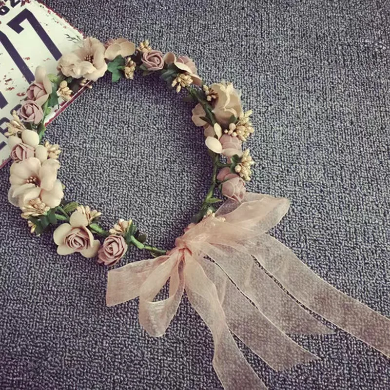 Artificial Flower Crown Headband For Girls Sweet Floral Hair Hoop Party Headwear Wedding Hairband Children Hair Accessories