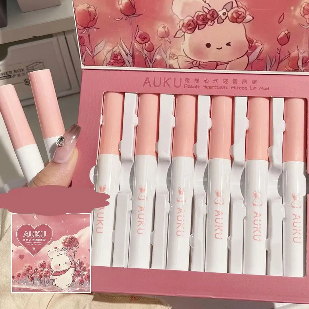 6-teiliges Kawaii-Lippenstift-Set, kostenloser Versand, koreanisches Make-up, Schönheitskosmetik, mattierter Lippenschlamm, wasserdicht, langlebiges Make-up für Frauen