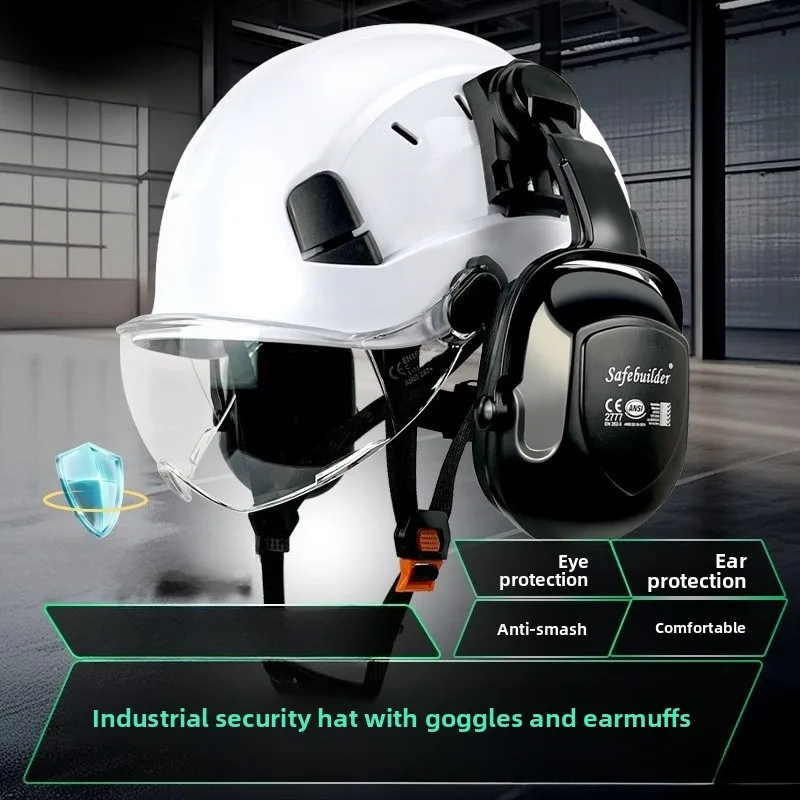 

CE Construction Safety Helmet With Visor Built In Goggle Earmuffs For Engineer Hard Hat ANSI Industrial Work Cap Head Protection
