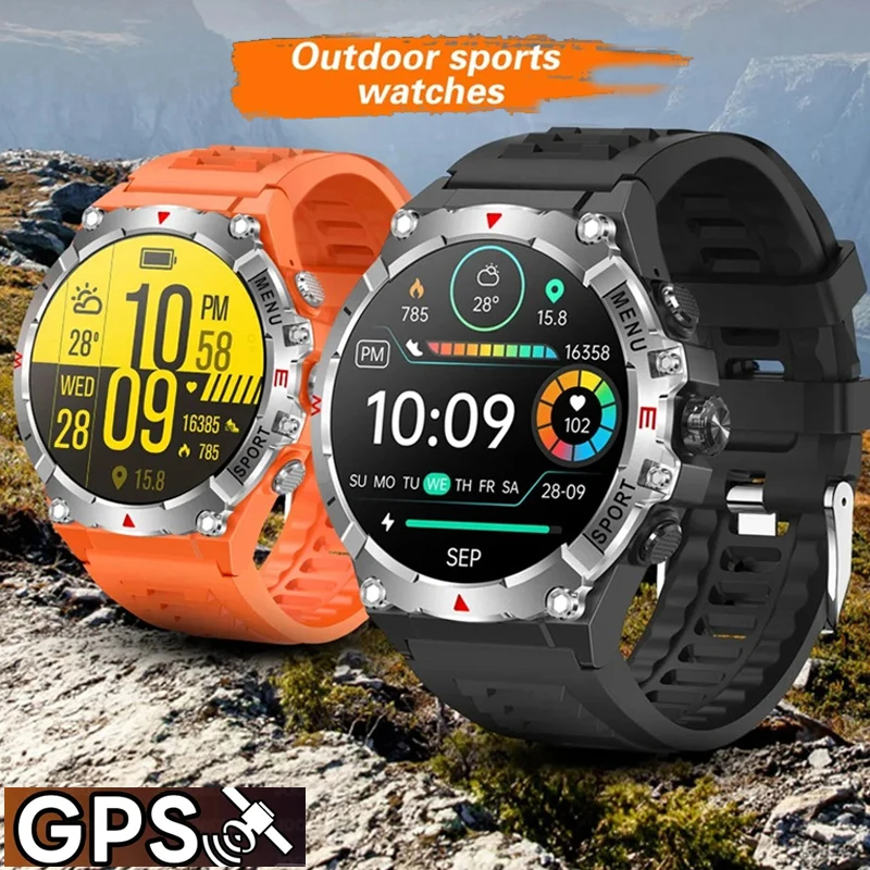 

Военные спортивные умные часы с GPS-треком, 1,43 дюйма, AMOLED-экран, компас, 500 мАч, аккумулятор, пульс, водонепроницаемые умные часы с BT-вызовом для мужчин