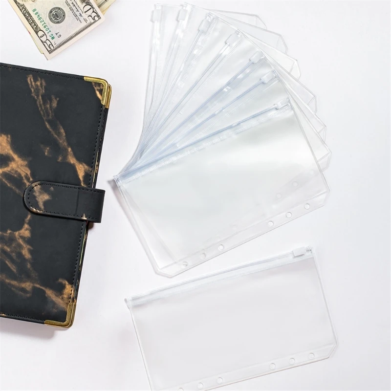 20Pcs 6-Holes Binder Pockets Zippered Budget Envelopes, 6-Holes Cash Envelopes Loose Leaf Cash Bag for for 6 Hole Binder