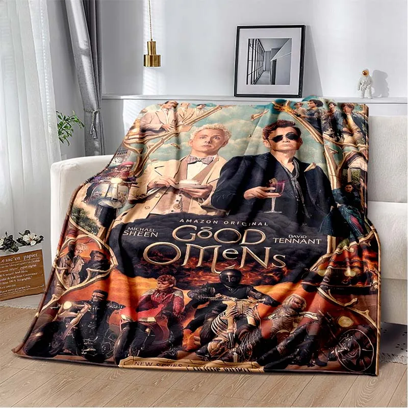 Good Omens movie Flannel Throw Blanket Soft Warm Lightweight Movie Print Sofa Cover Bedroom Couch Travel Home Decor Fan Gift