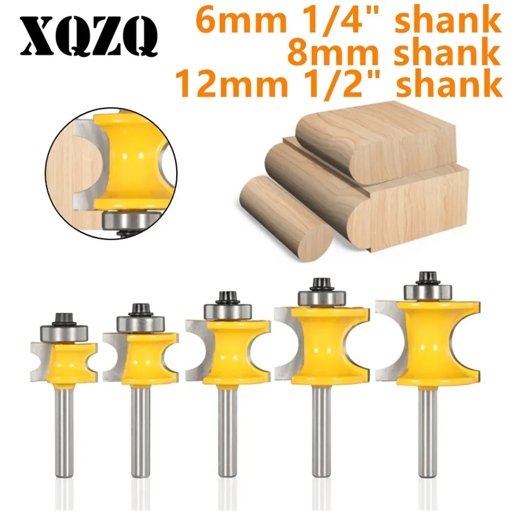 6mm 6.35mm 8mm 12mm 12.7mm Shank Bullnose Half Round Bit Set with Bearing, Woodworking Milling Cutter for Wood Bit Face Mill