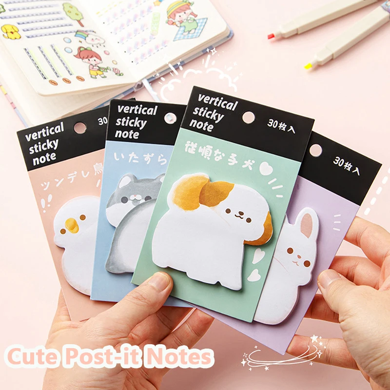 30 fogli Cartoon Cute Cat Dog Rabbit Bird Sticky Notes adesivi addensati creativi alto valore facciale N Times adesivi cancelleria