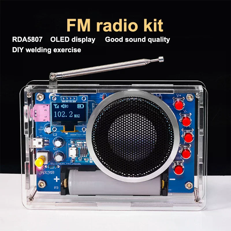 

Соберите свой собственный FM-радио с нашим комплектом «сделай сам», электронным набором припоя, OLED-экраном, перезаряжаемым устройством, 87–108 МГц