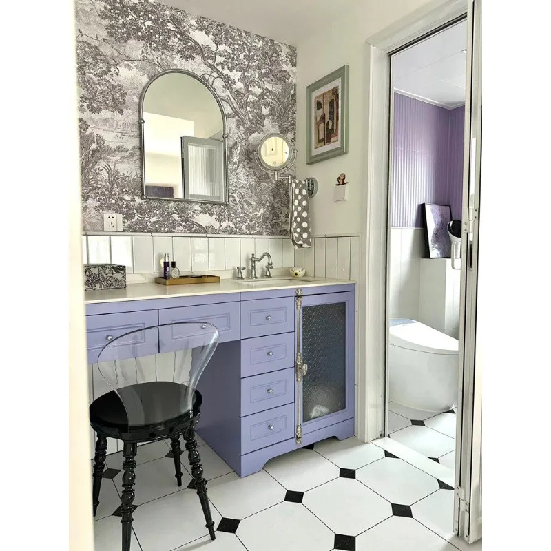 

Bathroom cabinet with vanity, washing and makeup integrated cabinet combination, solid wood wash basin cabinet