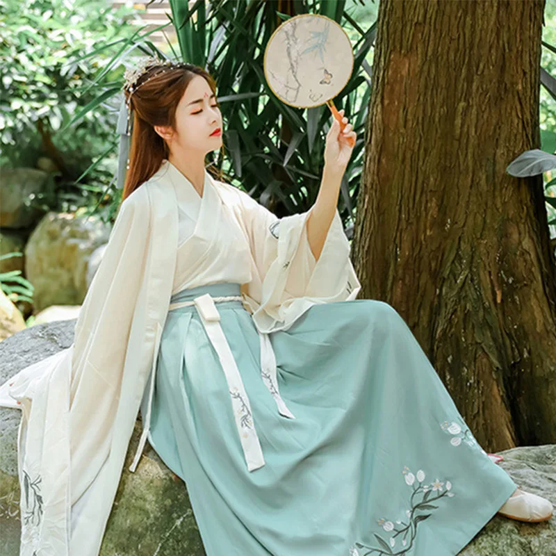 Chinese ancient women's clothing Hanfu wide sleeve long dress Traditional big sleeve shirt fairy waist skirt daily Chinese ancie