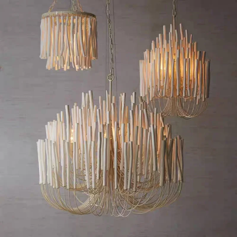 Led Dimmable Postmodern White Solid Wood Chandeliers Textured Understated Luxury Home-Applicants Suspension For Dining Room