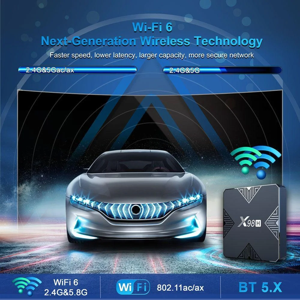 X98H Smart TV Box Android 12.0 Wifi 2.4g & 5.8g WIFI 6 H618 Quadcore cortex-A53 4k Bluetooth 5.0 100M 16G 32G فك التشفير