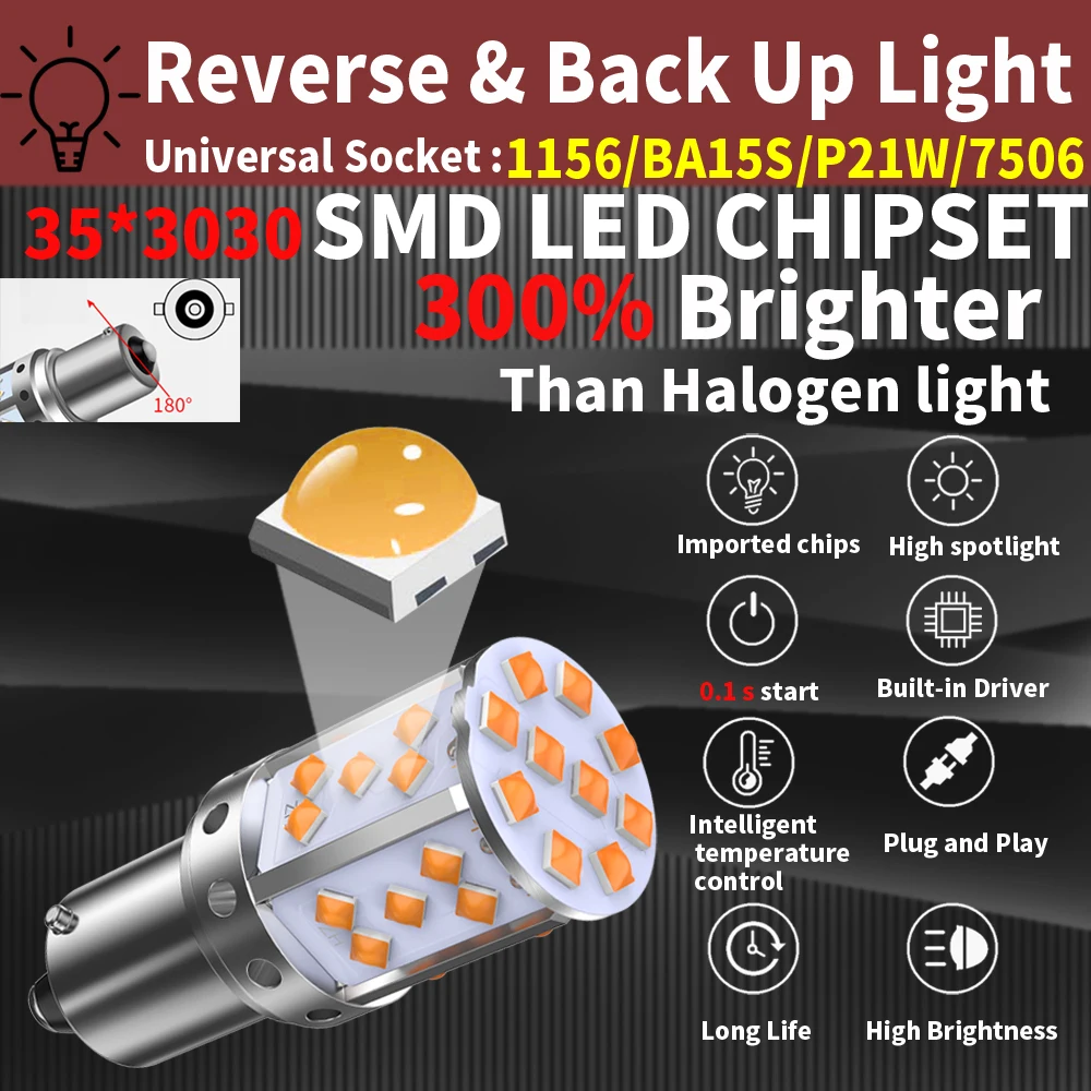 2X 1156 BA15S BAU15S T20 W21W WY21W 7440 7440NA LED Turn Signal Light Bulbs Canbus No Hyper Flash Amber Orange