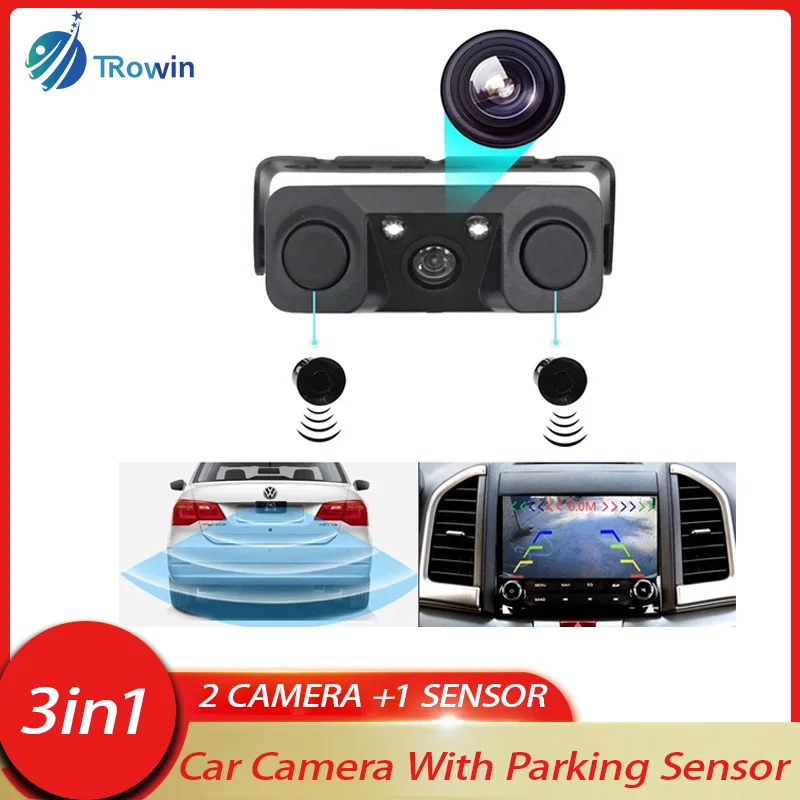 

3IN1 Car Parking Sensor Car Night Vision Reverse Backup Rear View Camera 2 Radar Detector Sensors BiBi Alarm