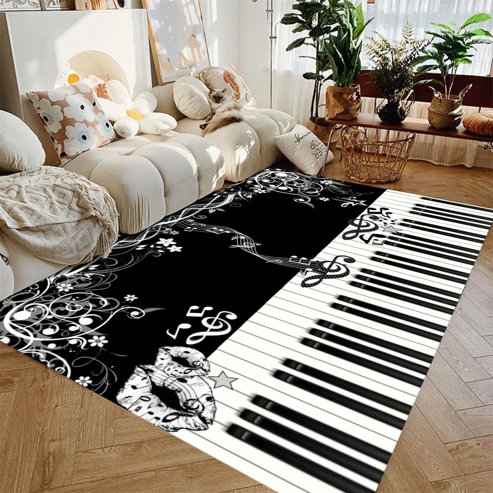 Retro Score Teppich Retro Schwarz-Weiß Punktestreifen Rutschfester Bodenteppich Studio Schlafzimmer Heimdekoration Teppiche für Wohnzimmer