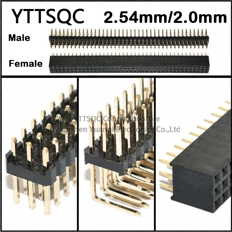 2PCS 2.54MM 2.0MM PITCH 3X40PIN 3 Row Straight FEMALE Curved Male PIN HEADERStrip Connector Socket 3*40 120 PIN FOR PCB BOARD