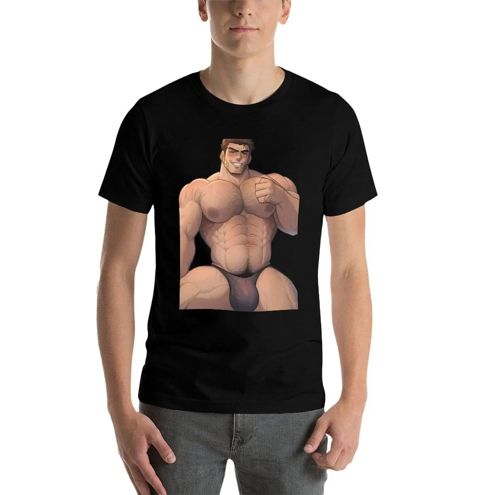 تي شيرت سميك من Beefy Muscular Bara Bulge (تم إنشاق الذكاء الاصطناعي) تي شيرت بمقاس كبير ملابس رياضية كبيرة الحجم تي شيرت بقصة ضيقة للرجال