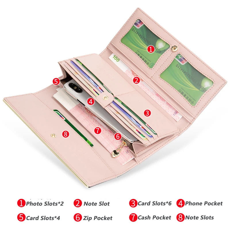 Large Capacity Ladies Long Wallet Cow Genuine Leather Purse Fashion Clutch Bag for Women