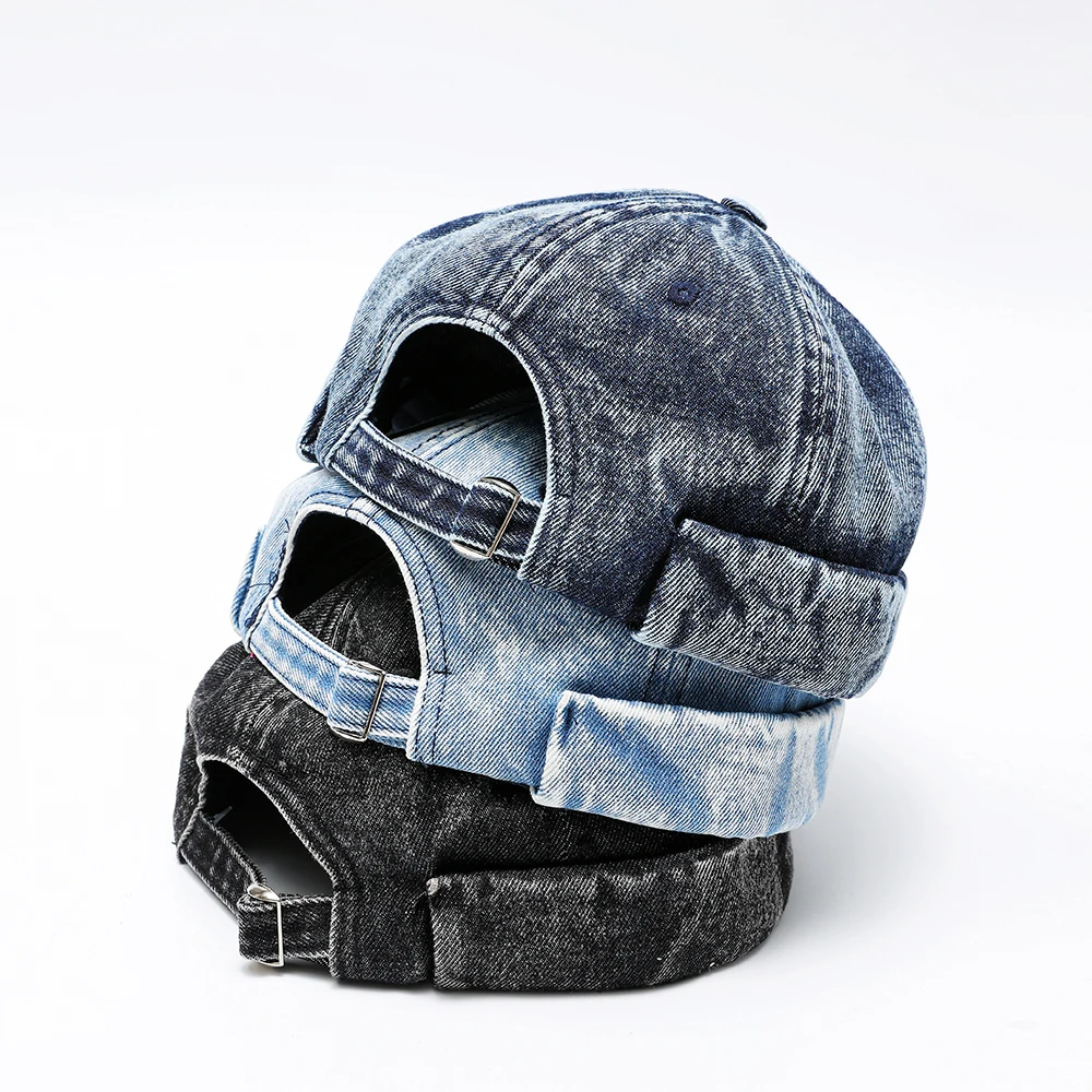 Denim Docker Hat Fashion Brimless Beanie Hat Retro Worker Skull Cap Rolled Cuff Sailor Cap Hip Hop Dancing Watch Cap