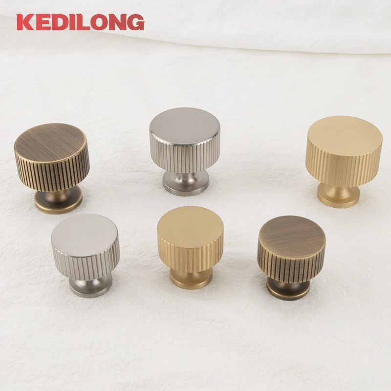 KEDLO European Luxury Solid Brass Gold Long Handle Vertical Pattern Vintage Bronze Knob Cabinet Drawer Nickel Brushed Handle