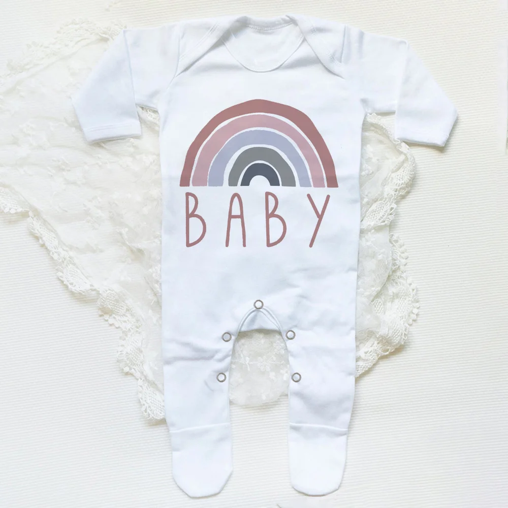 Rainbow Baby Print Baby Babygrow Sleepsuit Vest Bodysuit Newborn Coming Home Hospital Outfit Infant Birth Baptism Shower Gifts