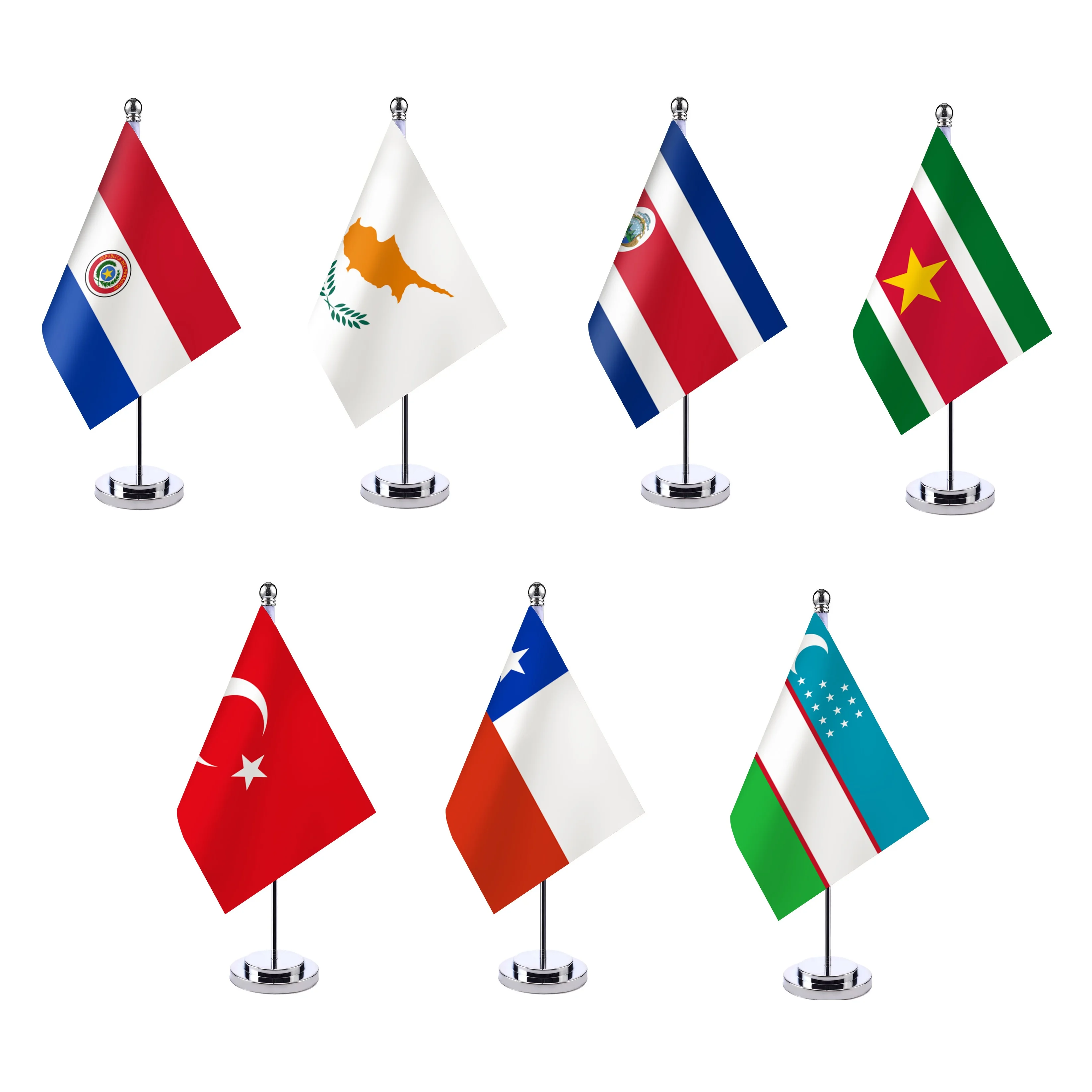 كوستاريكا/سورينام/تركيا/شيلي/أوزبكستان/باراغواي/قبرص مجموعة أعلام مكتب 14x21 سنتيمتر سطح المكتب العلم