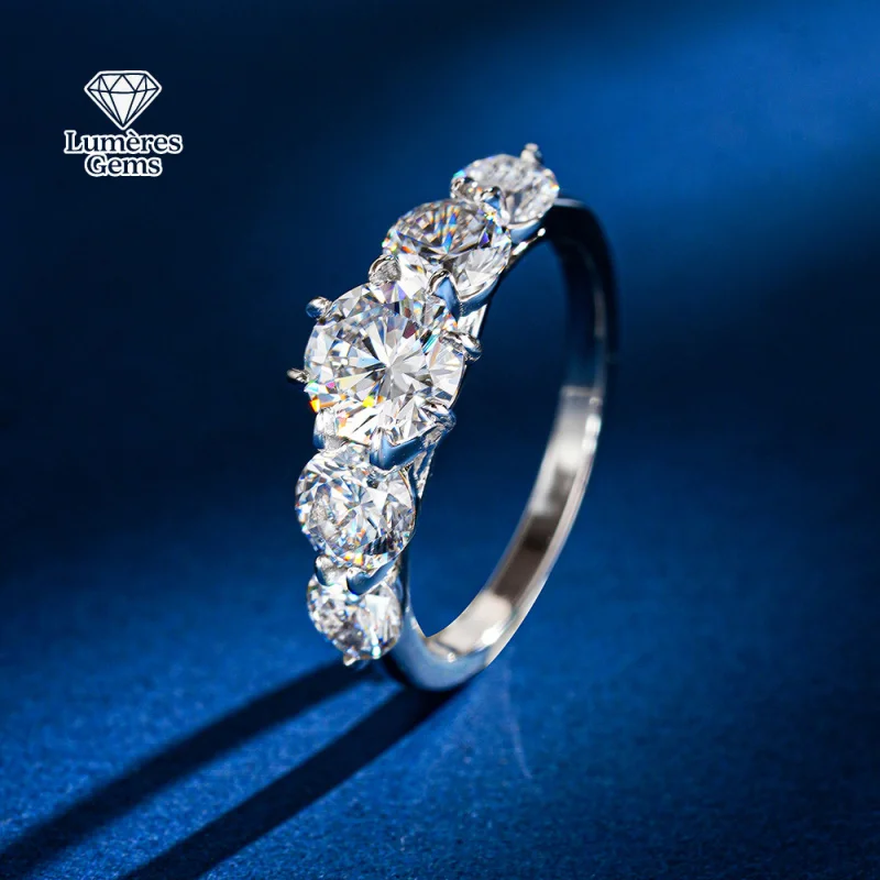 

LumièRe Gems Platinum PT950 Morganite Diamond Ring - Certified D Color Five-Row Design - Exquisite And Radiant Luxury Charm