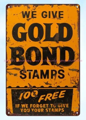 man cave garage decor Gold Bond Stamps sign metal tin sign