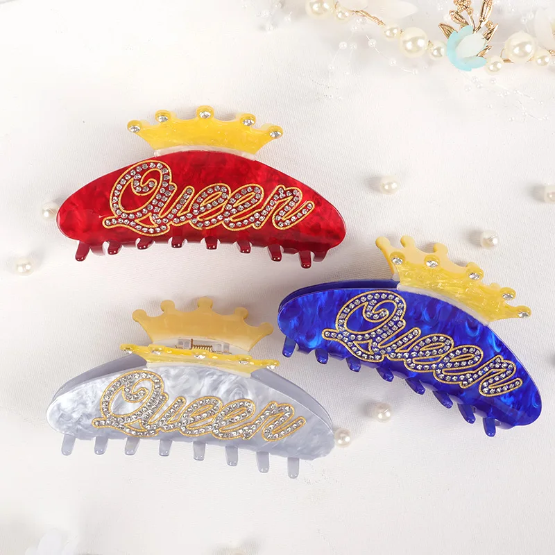 

DS Sweet Rhinestone Crown Queen Mom Hair Claw Acrylic Claw Clips Valentine's Day Gift Crab Hair Clips for Women Hair Accessories