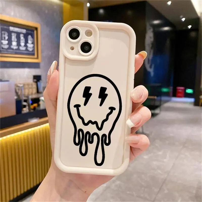 Black S-Smiley F-Face Cartoon 3d Edges Phone Case for iPhone 15 Pro Max 14 13 Plus 12 11 MINI XR X XS Ladder Silicone Funda