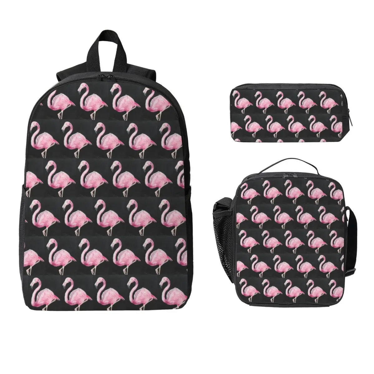 

Flamingo Backpack Student Boys Girls BookBag School Bag Computer Shoulder Bags 3ps Insulated Lunch Bag Pencil Case