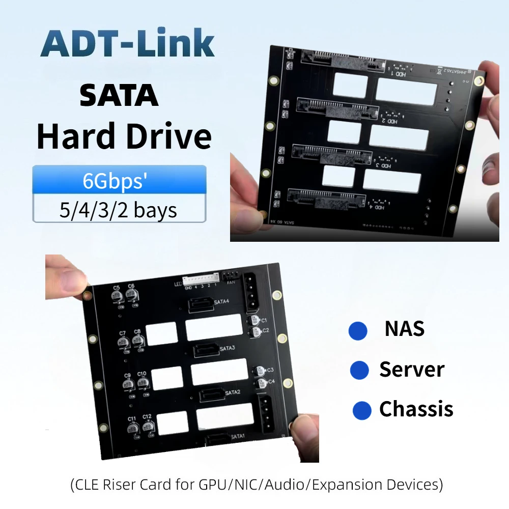 5-Bay 3 /2 SATA  4 Hard Drive Backplane 6G/bps 4-Power NAS Chassis Adapter Storage Server Expansion Circuit Board for 2.5 3.5 HD